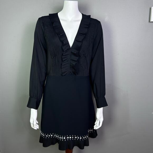 Sandro dress US 8 EU 40 Coreen Embellished black pleated work cocktail‎ modern - Picture 2 of 13